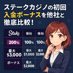 ステークカジノの初回入金ボーナスを他社と徹底比較!